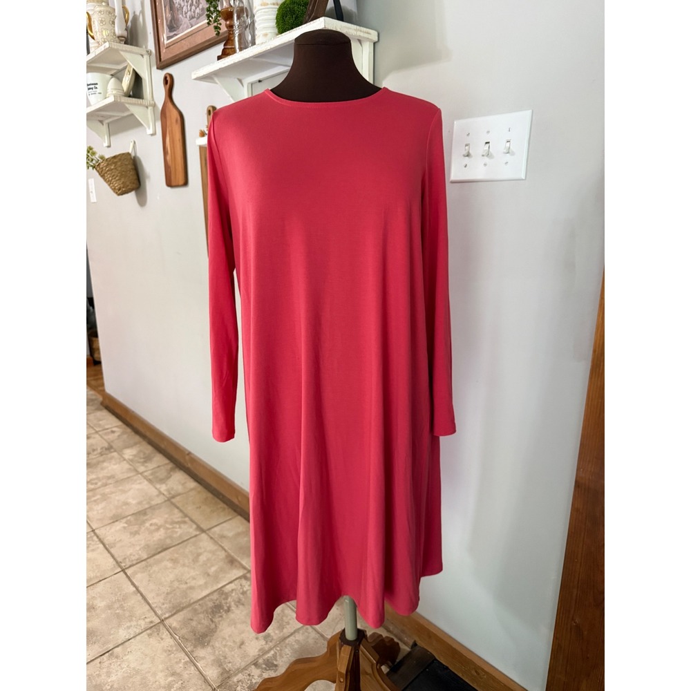 Eileen Fisher Womens Coral Pink Long Sleeve Jersey Knit Shift Dress Size S